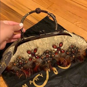 Mary Frances Embellished Feather Clutch NWT